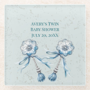 Boho Blue Baby Rattle  Glass Coaster