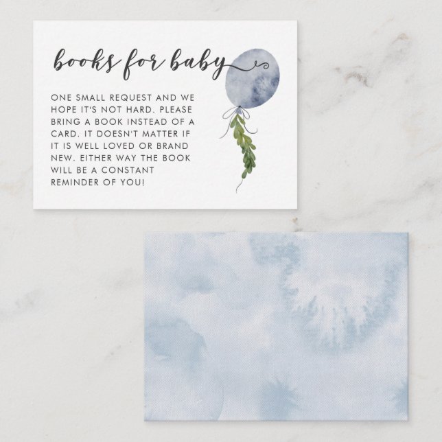 Boho Blue Balloon Baby Shower Book Request  Enclosure Card (Front/Back)