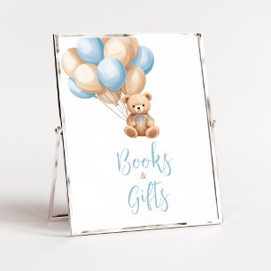 Boho Blue Balloon Bear Baby Shower Books and Gifts Poster