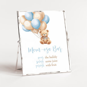 Boho Blue Balloon Bear Baby Shower Mum Osa Bar Poster
