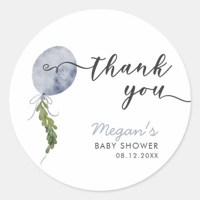 Boho Blue Balloon Garland Baby Shower Favour Classic Round Sticker (Front)