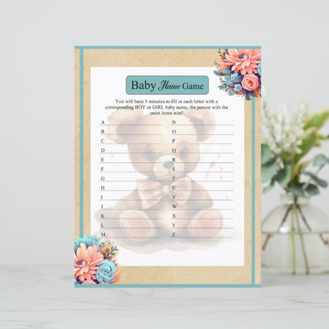 Boho Blue Bear Baby Name Game (Standing Front)