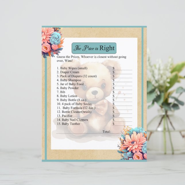 Boho Blue Bear Baby Price is Right Game (Standing Front)