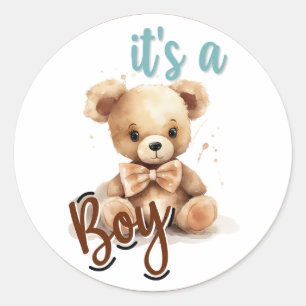 Boho Blue Bear Baby Shower Classic Round Sticker