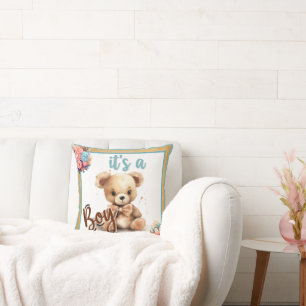 Boho Blue Bear Baby Shower Cushion