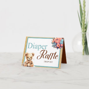 Boho Blue Bear Baby Shower Diaper Raffle Drop Off Card