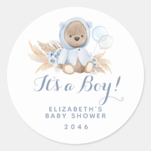 Boho Blue Bear Baby Shower Favour Label