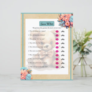 Boho Blue Bear Baby Shower Guess Who Game