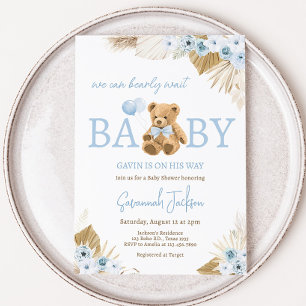 Boho Blue Bear Baby Shower Invitation
