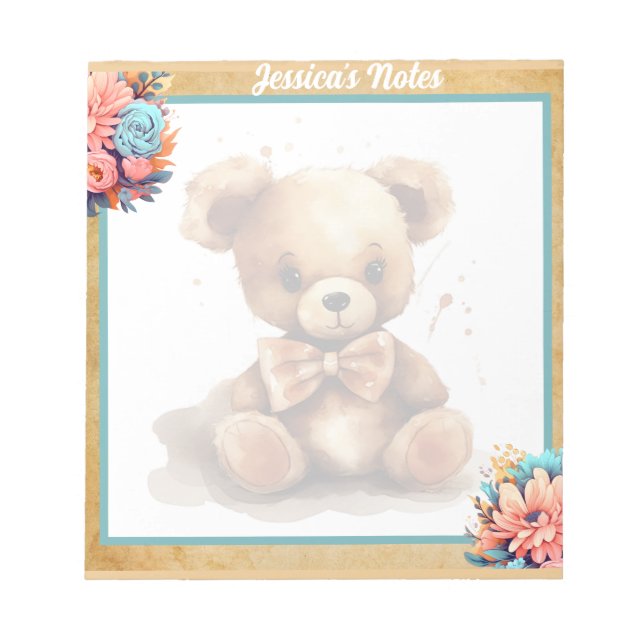 Boho Blue Bear Baby Shower  Notepad (Front)