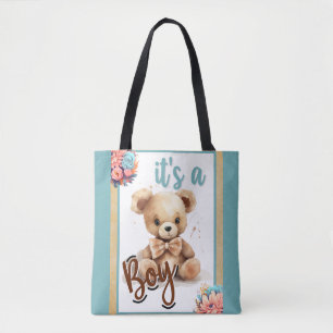 Boho Blue Bear Baby Shower Tote Bag