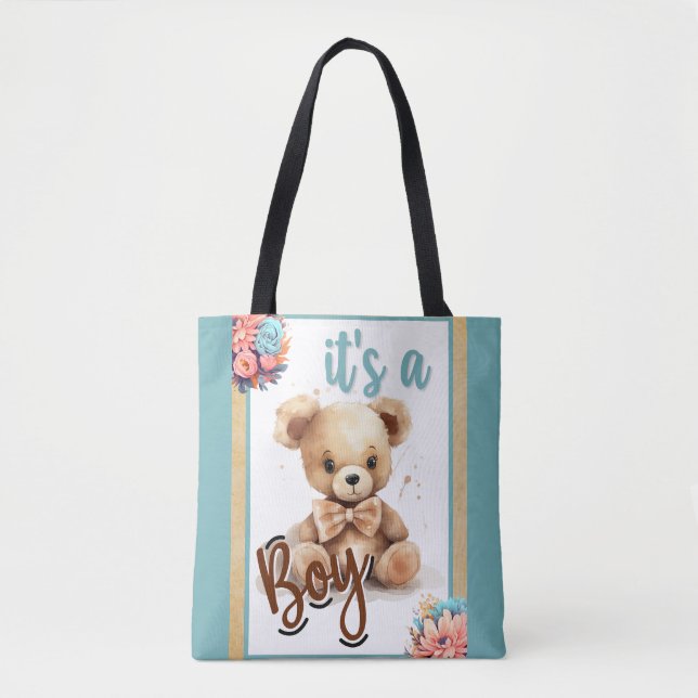 Boho Blue Bear Baby Shower  Tote Bag (Front)