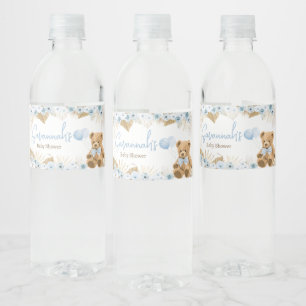 Boho Blue Bear Baby Shower  Water Bottle Label