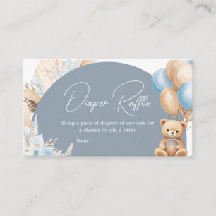 Boho Blue Bear Balloon Baby Shower Diaper Raffle Enclosure Card