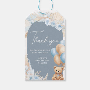 Boho Blue Bear Balloon Baby Shower Favour Tags