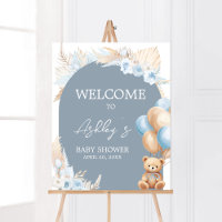 Boho Blue Bear Balloon Baby Shower Welcome
