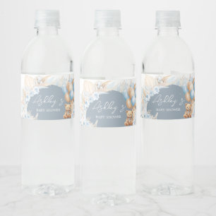 Boho Blue Bear Balloon Water Bottle Label