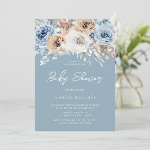 Boho Blue Bohemian Floral Boys Baby Shower Invitation