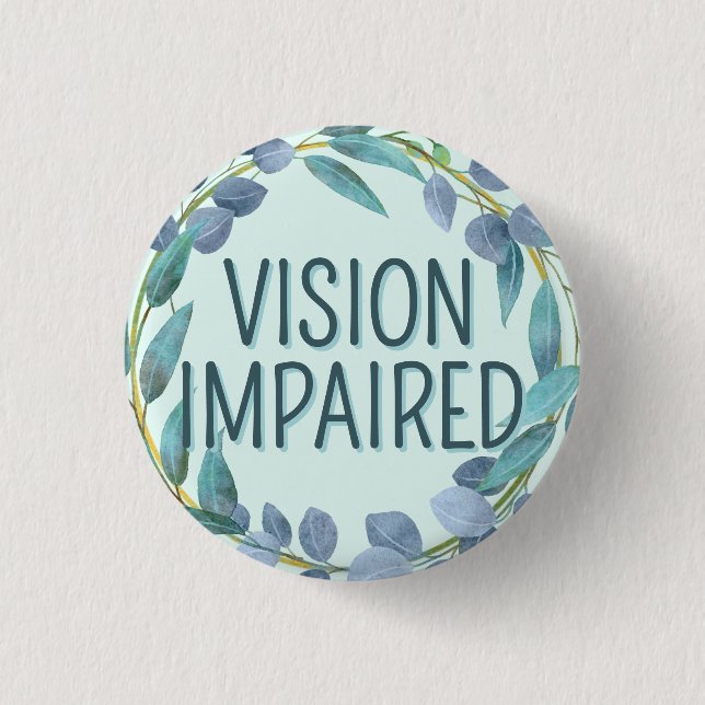 Boho Blue Botanical Leaves Vision Impaired 3 Cm Round Badge (Front)