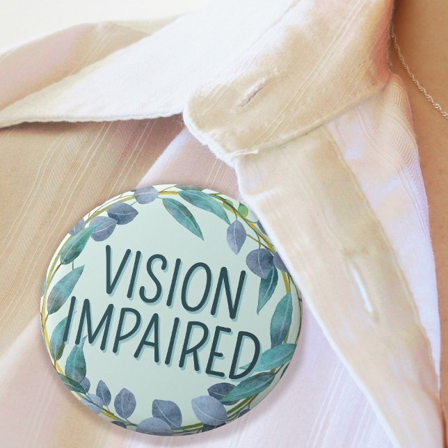 Boho Blue Botanical Leaves Vision Impaired 3 Cm Round Badge (Boho Blue Botanical Leaves Vision Impaired Button)