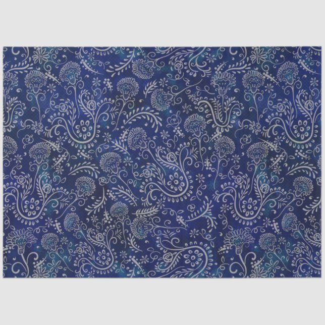 Boho Blue Botanicals Beautiful Flowers Tissue Paper (Front)