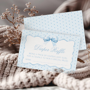 Boho blue bow ribbon baby boy shower diaper raffle enclosure card
