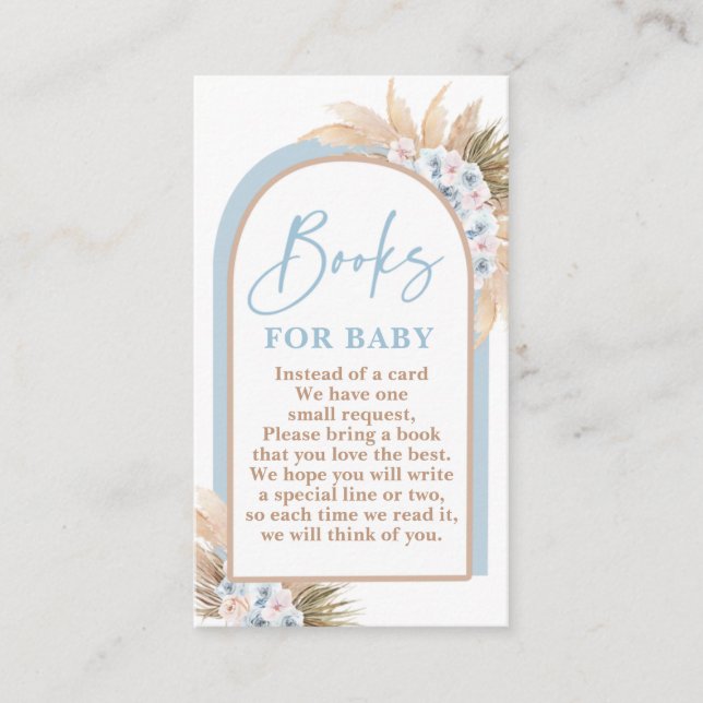 Boho Blue Boy Pampas Grass Books for Baby Card (Front)