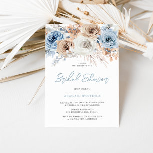 Boho Blue Bridal: Bohemian Floral Bridal Shower Invitation