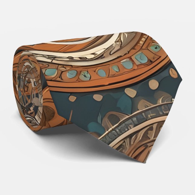 Boho Blue Brown Combo Eclectic Style Neck Tie (Rolled)