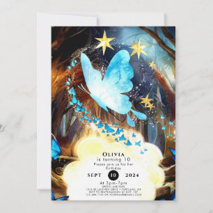 Boho Blue Butterfly Birthday Invitation