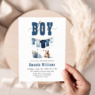 Boho Blue Clothesline Sweet Its a Boy Baby Shower Invitation