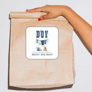 Boho Blue Clothesline Sweet Its a Boy Baby Shower Square Sticker