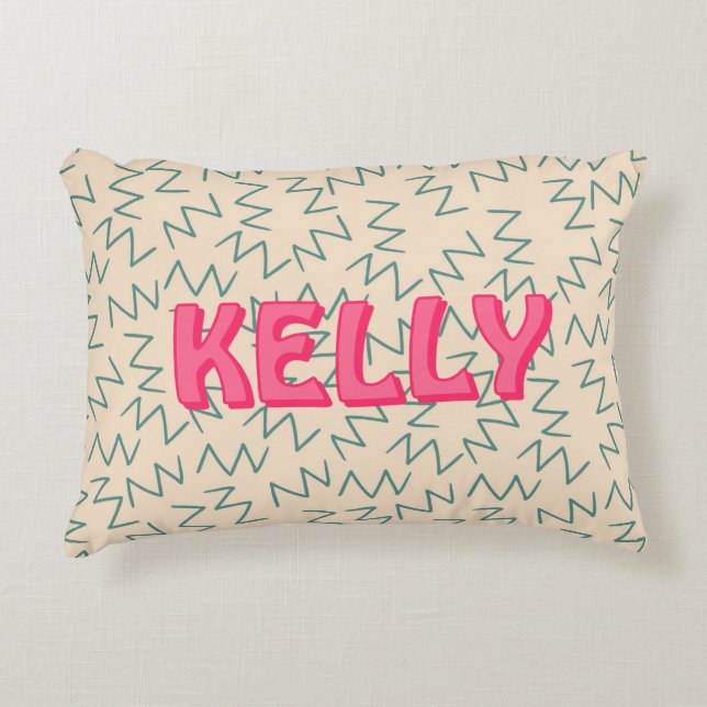 Boho Blue Cream Pink Zig Zag Ikat-Inspired Pattern Decorative Cushion (Front)