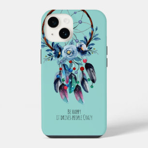 Boho Blue Dreamcatcher Fun Quote Feather Floral iPhone 14 Case