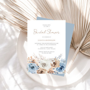 Boho Blue Dusty Blue Bohemian Floral Bridal Shower Invitation