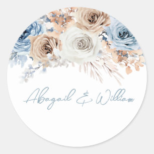 Boho Blue: Dusty Blue Bohemian Floral Wedding Classic Round Sticker
