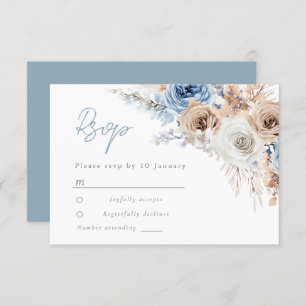 Boho Blue: Dusty Blue Bohemian Floral Wedding RSVP Card