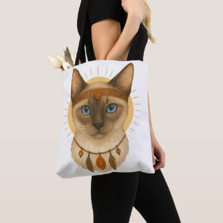 Boho Blue-Eyed Cat Tote Bag