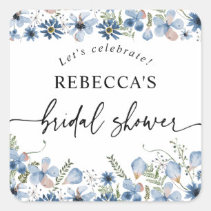 Boho Blue Floral Bridal Shower Round Envelope Seal