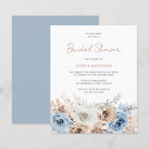 Boho Blue Floral Budget Bridal Shower Invitation