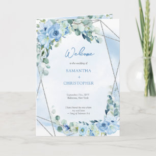 Boho blue floral eucalyptus silver glitter program programme