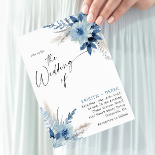 Boho Blue Floral Greenery Wedding Invitation