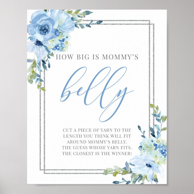 Boho blue floral how big is mummy's belly sign (Front)