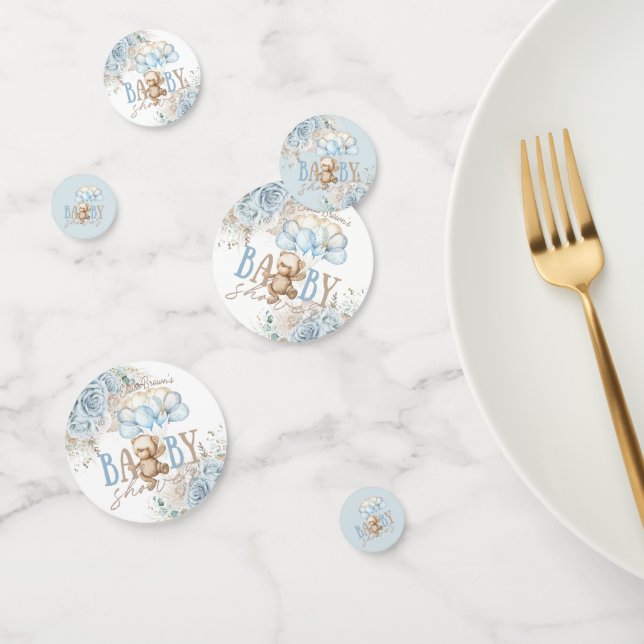 Boho Blue Floral Pampas Teddy Bear Boy Baby Shower Confetti (Group)