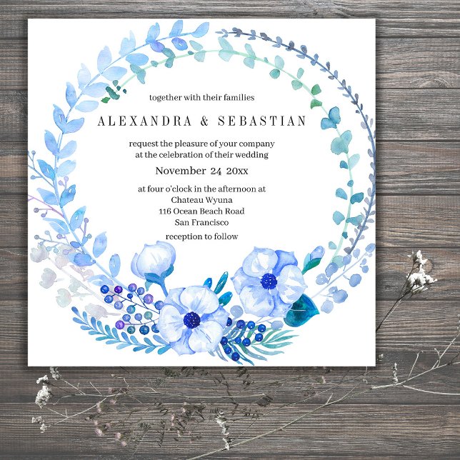 Boho Blue Floral Rustic Wedding Invitation (Creator Uploaded)
