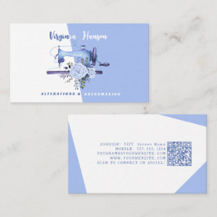 Boho Blue Floral Seamstress Sewing Machine Tailor Business Card