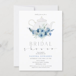 Boho Blue Floral Tea Party Bridal Shower Invitation