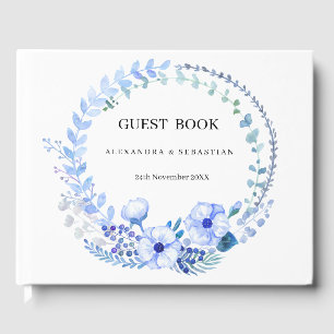 Boho Blue Floral Wedding Guest Book