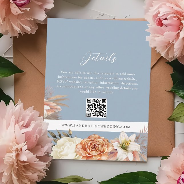 Boho Blue Floral Wedding QR Details Card (Creator Uploaded)