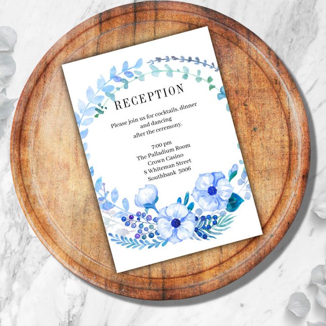 Boho Blue Floral Wedding Reception Enclosure Card (Creator Uploaded)